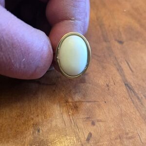 Yellow White Gemstone Stone On Gold Tone Ring Base, Adjustable Ring!